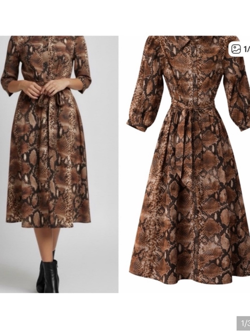 Caroline Constas Brown Snake-Print Midi Shirt Dress